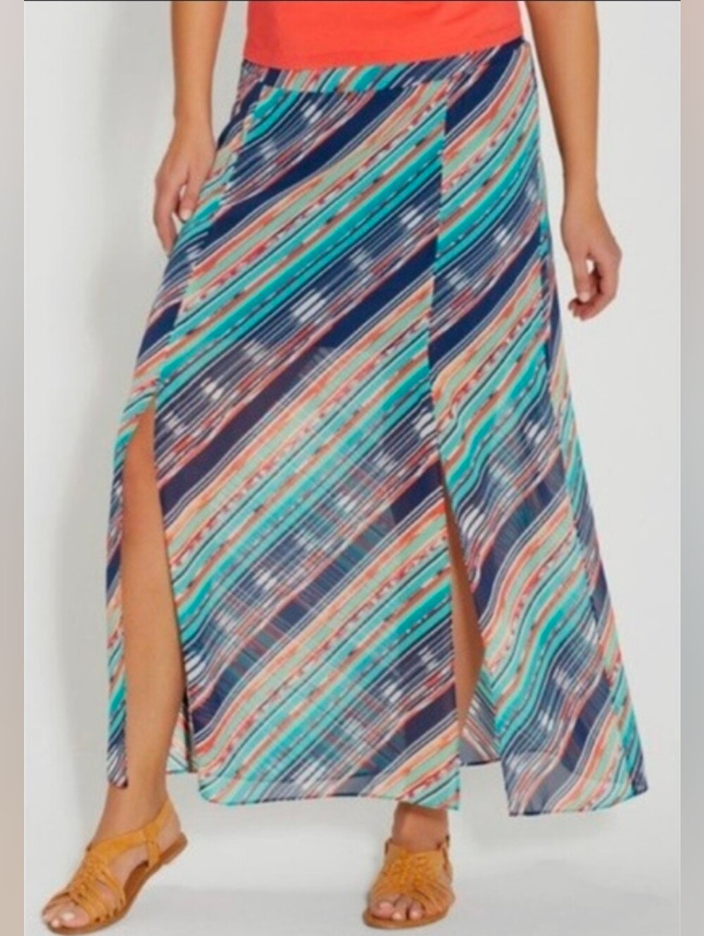 Maurices sheer diagonal ikat striped maxi skirt.